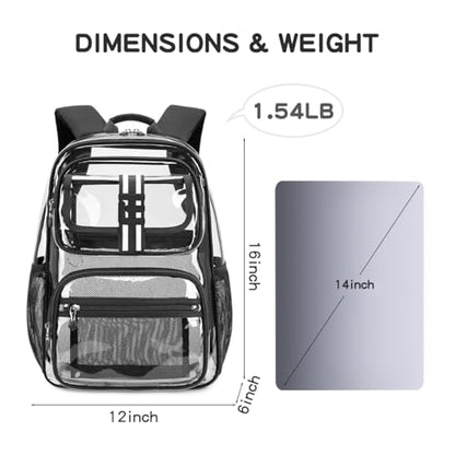 Cusangel Clear Backpack for kids,16in Heavy Duty Clear BookBag,TPU Large Capacity Black See Through bookbag for Stadiums,Concerts,Plastic transparente para mujer for 8Age+ - color: Black Clear 16in