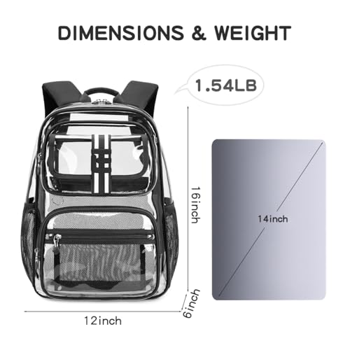 Cusangel Clear Backpack for kids,16in Heavy Duty Clear BookBag,TPU Large Capacity Black See Through bookbag for Stadiums,Concerts,Plastic transparente para mujer for 8Age+ - color: Black Clear 16in