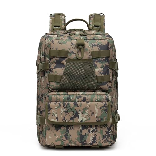 aiGear 50L Tactical Backpack, MOLLE Hiking Rucksack, Green Camo | Large 50L water-resistant pack with MOLLE webbing, laptop sleeve, organizers and padded straps for hiking and travel. - color: Green Camo, size: 50L