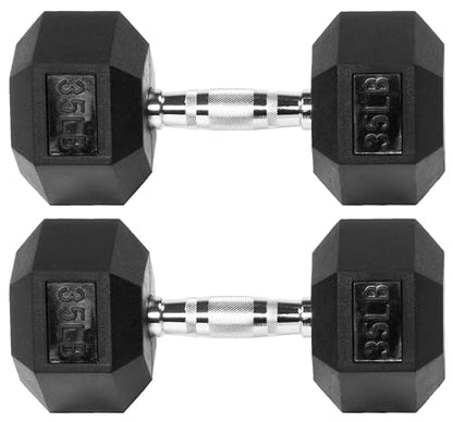 Fitvids Rubber Encased Hex Dumbbell – 35LB – 35LB Pair – Black