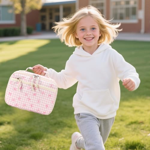 LEDAOU Lunch Box Kids Insulated Lunch Bag Girls Toddler Reusable Lunchbox for School Picnic Hiking (Bowknot-Pink) - color: Bowknot-Pink