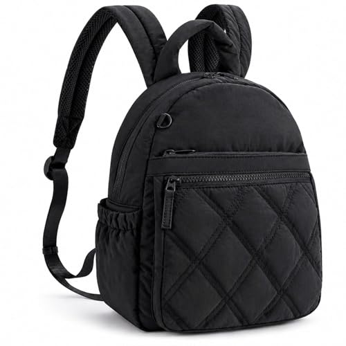 Mini Backpack for Women,Lightweight Quilted Puffer Small Backpack Purse,Casual Cute Daypack Chic Plaid Bookbag for Travel Shopping Daily Use (BLACK) - color: Black