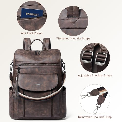 Shrrie Laptop Backpack for Women 15.6 inch,Travel Leather Backpack Purse Nurse Teacher Carry on Backpack Computer Bag,Professional Water-Resistant College Business Work Casual Daypack,Nubuck Coffee - color: Nubuck Coffee