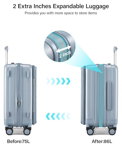 Hanke 24 Inch Expandable Luggage Top Opening Checked Bag Luggage Hard Shell Suitcases with Wheels Lightweight Travel Luggage Medium Suitcase with Lock for Woman Men-Grey - color: Grey, size: 24 Inch Expandable