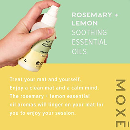 MOXE Yoga Mat Cleaner Spray, Rosemary & Lemon Essential Oil, Safe for All Mats & Exercise Equipment, Odor & Sweat Protection, Includes Microfiber Cleaning Towel, Green America Certified, 4 Oz (2 Pack) - size: 4 Fl Oz (Pack of 2)