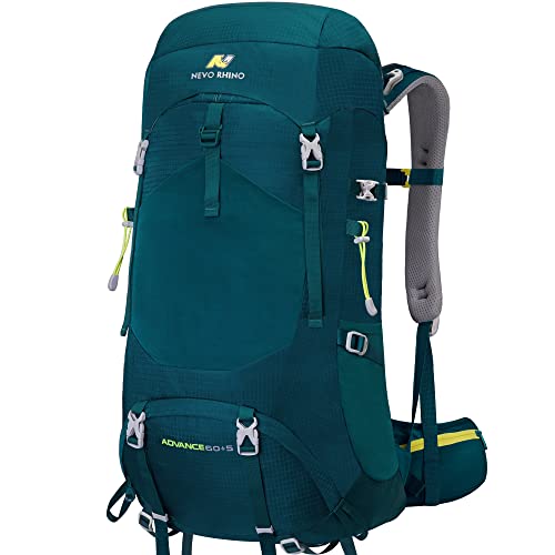 N NEVO RHINO Internal Frame Hiking Backpack 50/60/65/70/80L, Mountain Climbing Camping Backpack Daypack Waterproof Rain Cover | Mountain Climbing - color: 09 Green, size: 60+5L