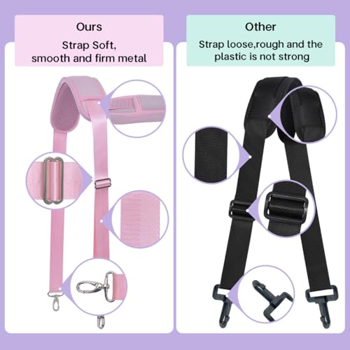 60 Inch Shoulder Strap with Removable Ultra-Thick Pad，Adjustable Buckles and Metal Hooks - color: Pink