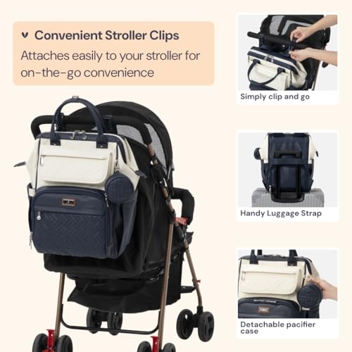 BabbleRoo Leather Diaper Bag Backpack, Multifunction Large Bags with Changing Pad & Stroller Straps Pacifier Case, Unisex Stylish Travel Back Pack Nappy for Moms Dads (Blueberry Cream) - color: Vegan Leather, Blueberry Cream