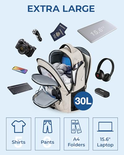 BAGSMART Unisex Laptop Backpack, 15.6-inch Anti-Theft, Water Resistant, with USB Charger Hole, Beige