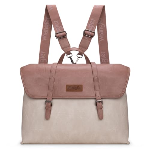 Wrangler Laptop Bag for Women Messenger Bag Briefcase Computer Backpack Convertible Satchel Bag - color: Beige & Purple, size: 15.6 inch