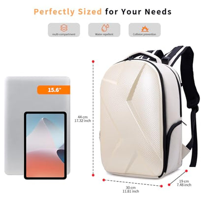 Camera Backpack Hard Shell Imitation Carbon Fiber DSLR, Waterproof Shockproof w/15.6" Lap Comp for Photo, Travelers & Daily. - color: Beige