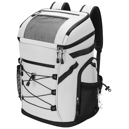 30L Cooler Backpack for Men Women, Leak Proof & Waterproof, Double Decker Insulated Backpack Cooler for Beach Camping Picnic (7.93 Gal, 48 Can) - color: White