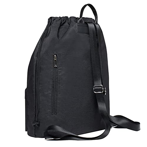 KAUKKO Drawstring Sports Backpack Gym Yoga Bag Shoulder Rucksack for Men and Women (3-BLACK) - color: Black (K1031-3)