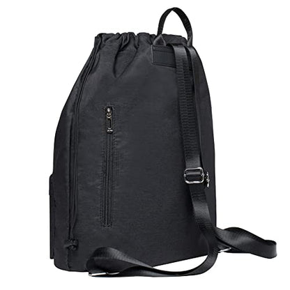 KAUKKO Drawstring Sports Backpack Gym Yoga Bag Shoulder Rucksack for Men and Women (3-BLACK) - color: Black (K1031-3)