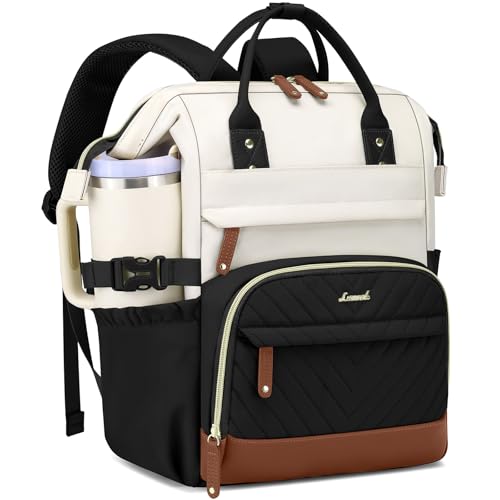 Laptop Backpack for Women School Bookbag: 15.6 Inch College Backpack with Tumbler Holder Pocket Casual Daypack for Teen Girls Student Travel Computer Backpack for Nurse Teacher Work Beige Black Brown - color: 1-black Beige Brown, size: 15.6 Inch