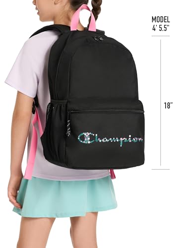 Champion Kids' Merit Backpack with Padded Straps, Water Bottle Pocket and Laptop Compartment for Daily Use, Pink/Black, One Size - color: Pink/Black
