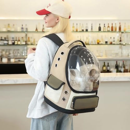 Cat Bubble Backpack Carrier, TSA Airline Approved Pet Travel Bag for Small Medium Dogs, Clear Hiking Camping Backpack for Cats, Kitten and Puppy up to 18 lbs, Khaki Bubble - color: Khaki Bubble