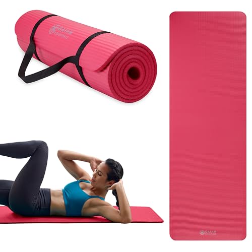 Gaiam Yoga Mat, Pilates & Exercise Mat, Thick Mat 2/5" (10mm) Workout Mat with Easy-Cinch Carrying Strap for Home & Gym Workouts - color: Pink