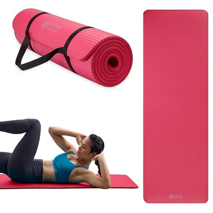 Gaiam Yoga Mat, Pilates & Exercise Mat, Thick Mat 2/5" (10mm) Workout Mat with Easy-Cinch Carrying Strap for Home & Gym Workouts - color: Pink