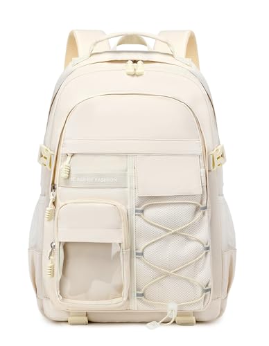 Laptop Backpack For Teen Boys Girls Durable Bookbag Middle High School Bag Women Men Waterproof Travel Daypack (4Beige) - color: Off-white