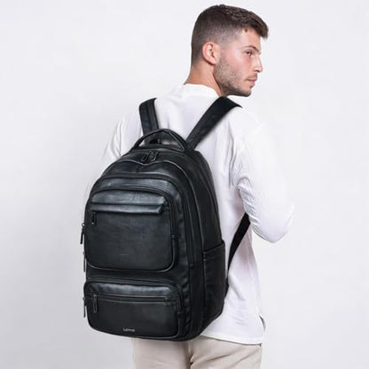 LATMAP Backpack For Women Men Vegan Leather Backpack Purse Shoulder Bookbag 17 16 15.6 Inch Laptop Bag Handbags For Travel Work College Large Black - color: Black