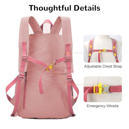 25L Pink Collapsible Hiking Backpack with Chest Strap for Women, Foldable Daypack with Waterproof Wet Pocket for Travel - color: Pink