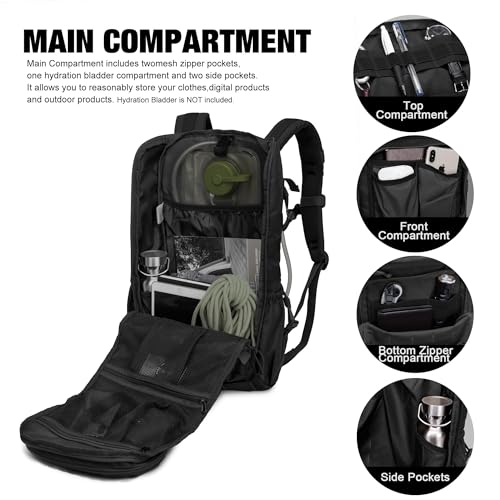 Mardingtop Tactical Backpacks Molle Hiking daypacks for Motorcycle Camping Hiking Military Traveling,25L Backpack - color: Black