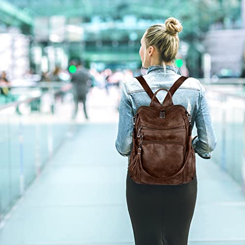 UTO Women Backpack Purse Leather Vegan Ladies Fashion Designer Rucksack Convertible Travel Shoulder Bag with Tassel - color: 01226 Coffee, size: Large