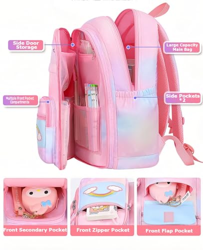 Girls Gradient Rainbow Backpack,Cute Student School Backpack With Pen Bag,Starry Rainbow Laptop Travel Bag-Purple - color: Gradient Purple