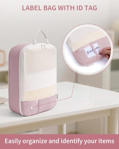 Narwey 6 Set Compression Packing Cubes for Travel Kids Women, Lightweight Packing Organizers Bag for Carry on Luggage Suitcase Duffle Bags (Pink) - color: Pink