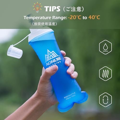 TRIWONDER TPU Soft Folding Water Bottles BPA-Free Collapsible Flask for Hydration Pack - Ideal for Running Hiking Cycling Climbing (450ml/15.22oz - Pack of 2) - color: 450ml/15.22oz - Pack of 2