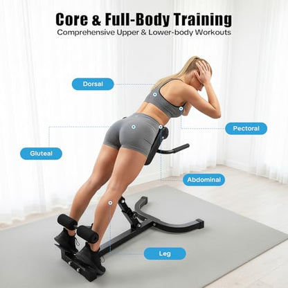 Roman Chair Hyperextension Bench, Adjustable Ab with 8 Position Ab Pad & 5 Tilt Angles, Foldable Flat Decline Sit Up Bench for for Home Gym & Core Strength Training
