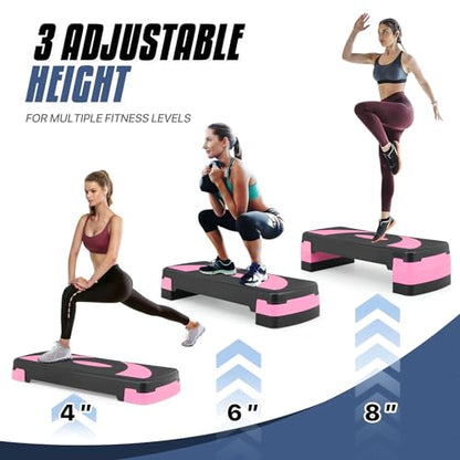 MADOG Aerobics Stepper Platform with 4/6/8 inch Height Stackable Risers - color: Black/Pink, size: 31-Inch