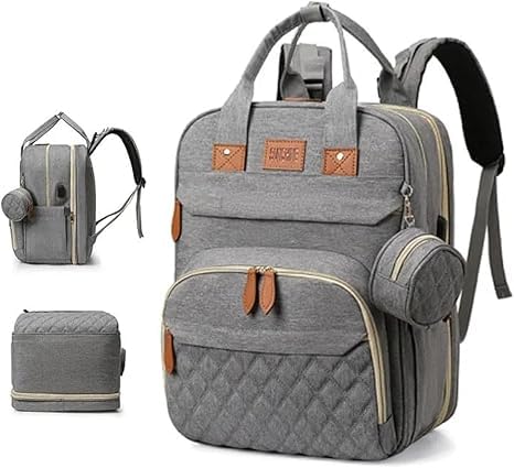 Baby Diaper Bag Backpack – Waterproof Multi-Function Travel Bag with Changing Pad, Stroller Straps & Pacifier Case, Large Capacity Unisex Baby Bag for Mom & Dad (Grey)
