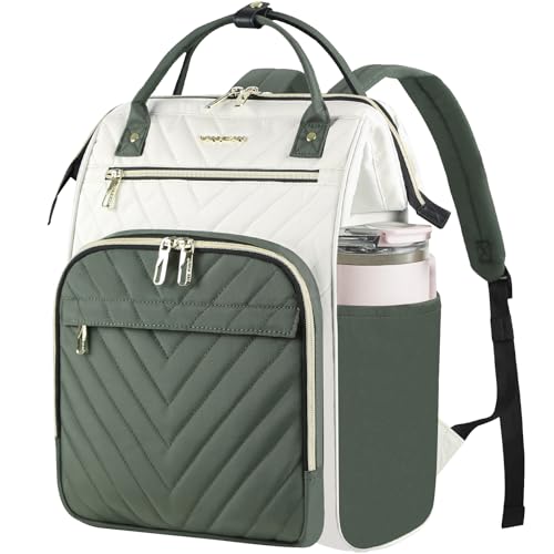 VANKEAN 17 Inch Laptop Backpack for Women Men Fashion Computer Work Bag (Beige/Army green, 18 Inch) - color: Beige/Army Green, size: 18 Inch