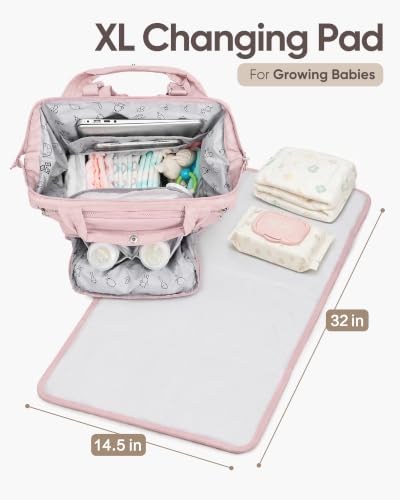 BELALIFE Baby Diaper Backpack Bag, Baby Essentials Travel Backpack for Moms Dads, with Changing Pad, Insulated Bottle Holders & Stroller Straps, Pink - color: Pink