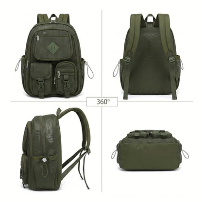 Mesh Backpack for Girls Boys, Women Mesh Bookbags Heavy Duty Semi-Transparent School Bag Net Back Pack for Travel, Beach, Swimming, Work - Army Green - color: Army Green