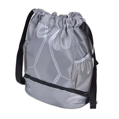Nupouch Drawstring Backpack: Lightweight, Water-Resistant, Reflective Gym Bag w/Shoe Compartment for Travel, Hiking, Sports - color: Gray