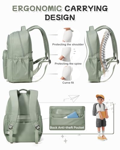 BJLFS Green Cute School Backpack with Laptop Compartment Small Travel Laptop Backpack for Women Men Waterproof College Backpack Simple School Bag for Teens Girls Boys - color: A2-green