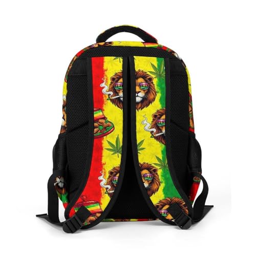 Sturdy Laptop Backpack Rasta Lion Judah with Sunglasses Smoking Jamaican Reggae, Anti Theft Water Resistant Travel Business Bag with Water Bottle Pockets Gifts for Men Women - color: Pattern (326)