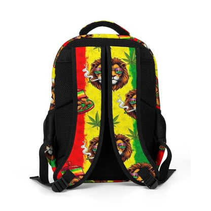 Sturdy Laptop Backpack Rasta Lion Judah with Sunglasses Smoking Jamaican Reggae, Anti Theft Water Resistant Travel Business Bag with Water Bottle Pockets Gifts for Men Women - color: Pattern (326)