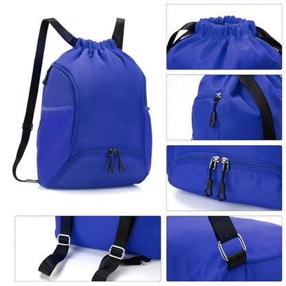 Valleycomfy Sports Gym Bag Drawstring Backpack with Shoes Basketball Bag and Two Water Bottle Holder,Sapphire Blue - color: Sapphire Blue