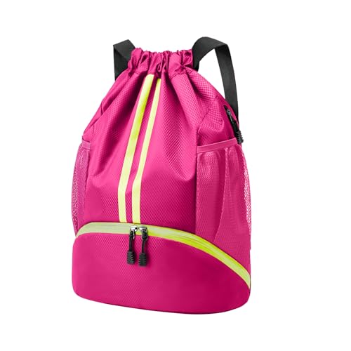 Hoedia Sports Drawstring Backpack - String Swim Gym Bag with Shoes Compartment and Wet Proof Pocket for Women and Men - color: Rose, size: Medium