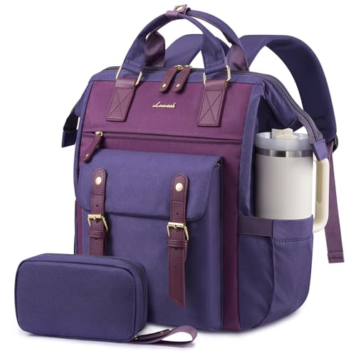 LOVEVOOK Laptop Backpack for Women with Giant Tumbler Holder Pocket,15.6 inch Waterproof Travel Backpack Purse Computer Laptop Bag - color: Purple Blue, size: 15.6 Inch Cup