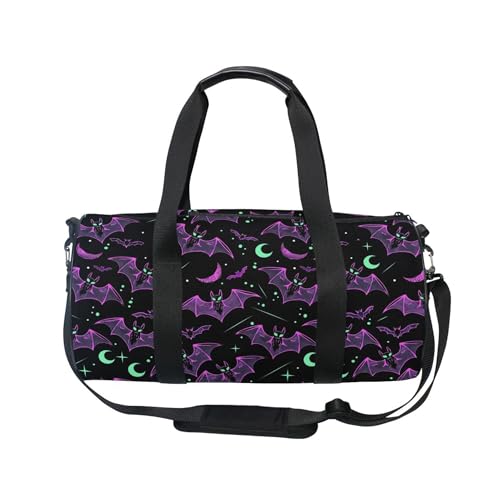 MNSRUU Sports Duffel Bags, Neon Purple and Bats Stars and Moons Athletic Gym Bag Overnight Workout Travel Tote Luggage for Men Women Yoga - color: Bats A8890