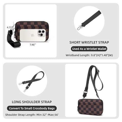 FODOKO Wristlet wallets for women Nylon Quilted Wallet with 4 Zippers,Travel Credit Card,Holder Cell Phone Organizer - color: Dark Brown