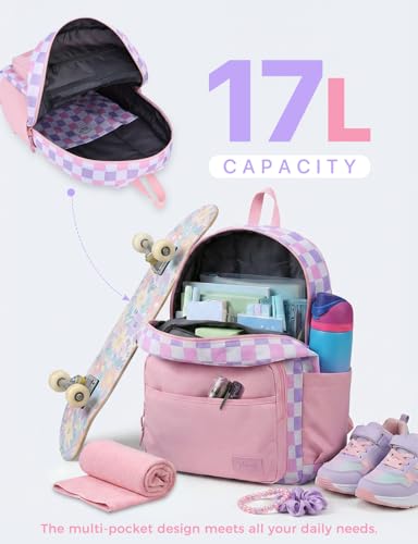 VASCHY School Backpacks, Lightweight Bookbag Schoolbag for Girls Casual Basic Simple Daypack for Women Blush Checkerboard - color: Blush Checkerboard