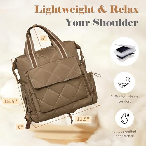 Omanmoli Diaper Bag Backpack Quilted Baby Diaper Bag Lunch Backpack Pañaleras Para Bebe for Working Moms with 11 Pouches,Large Insulated Cooler Compartment,Stroller Straps,Changing Pad,Brown - color: Brown