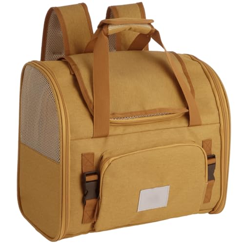 Expandable Pet Backpack Carrier with Ventilated Mesh Top Sides, Folding Travel Backpack with Shoulder Straps Quick-Release Waist Strap Luggage Wrap for Cats Small Dogs Puppies