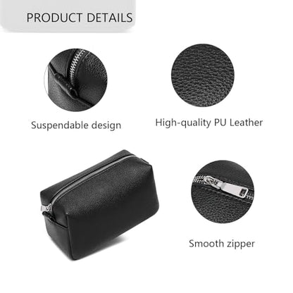 PU leather Organizer Bag Lightweight Cosmetic Bag with Ring Clasp Perfect Travel Makeup Bag for Women (Black/PU) - color: Black/PU